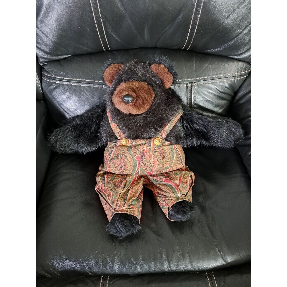 Vintage 1950s‎ Plush Black Teddy Bear Musical Wind Up Still Works. Rare, Antique